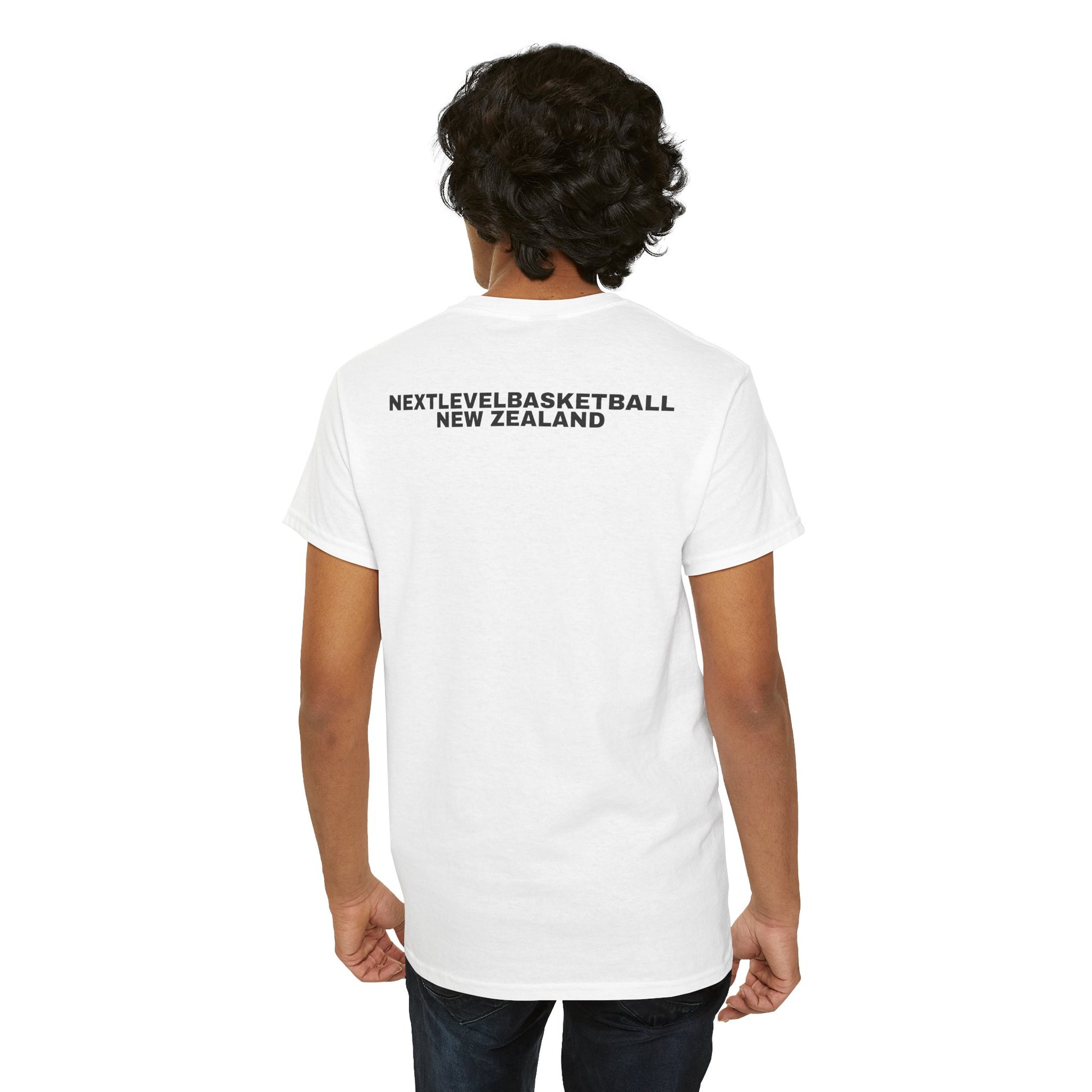 WHITE/BLUE Next Level Basketball SOLO LOGO Tee