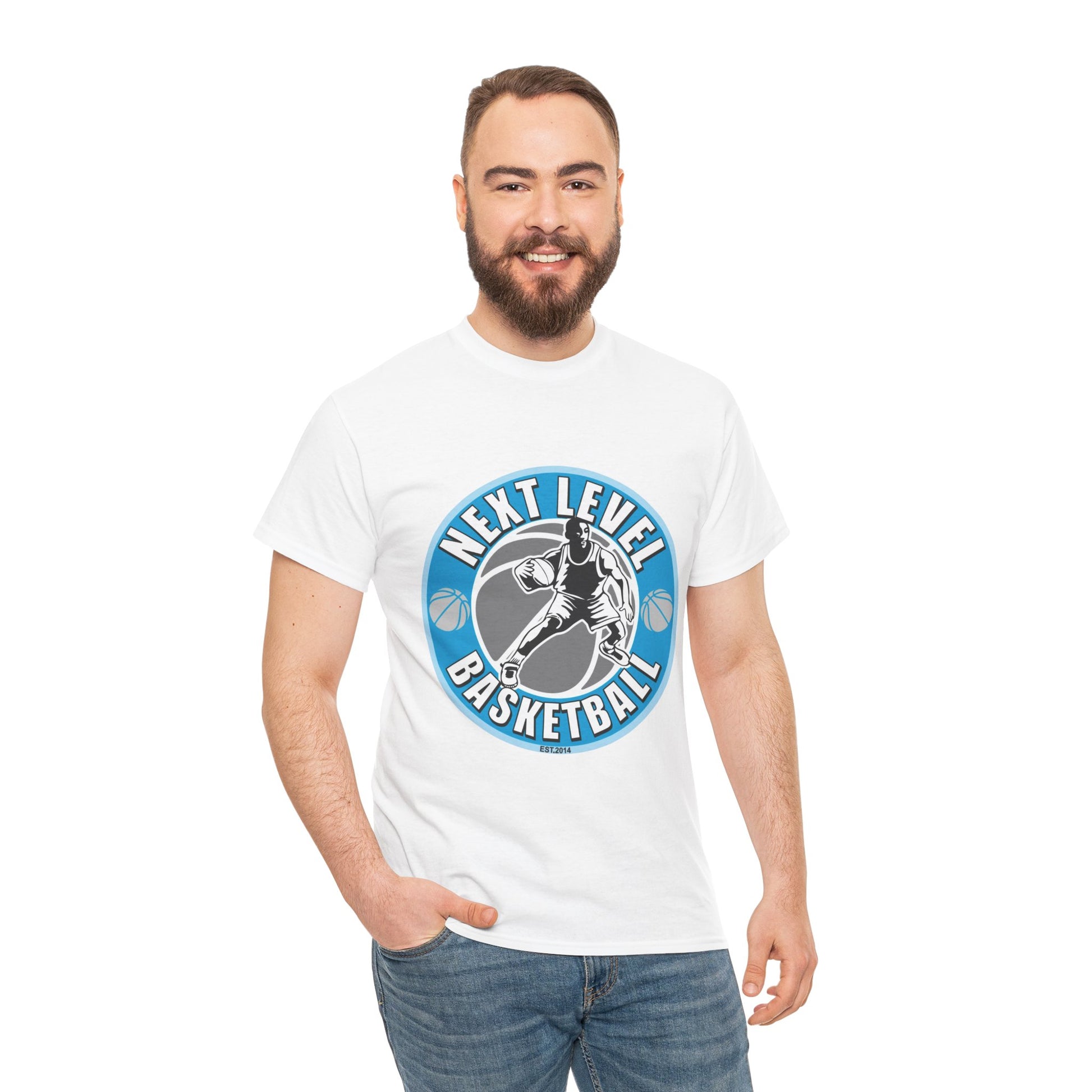 WHITE/BLUE Next Level Basketball SOLO LOGO Tee
