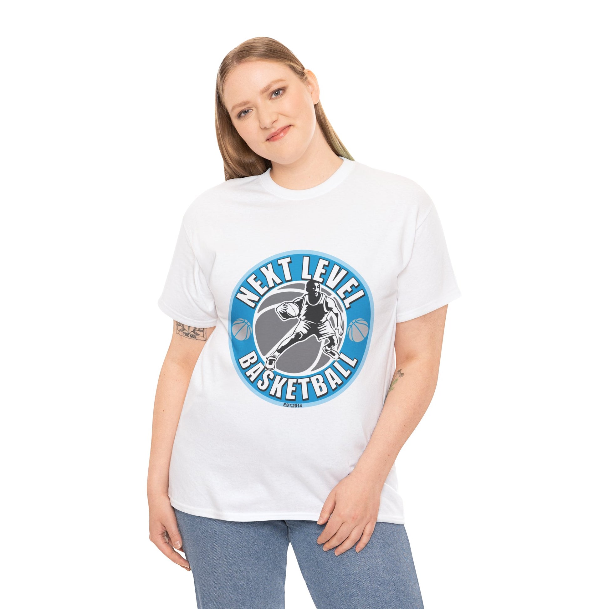 WHITE/BLUE Next Level Basketball SOLO LOGO Tee