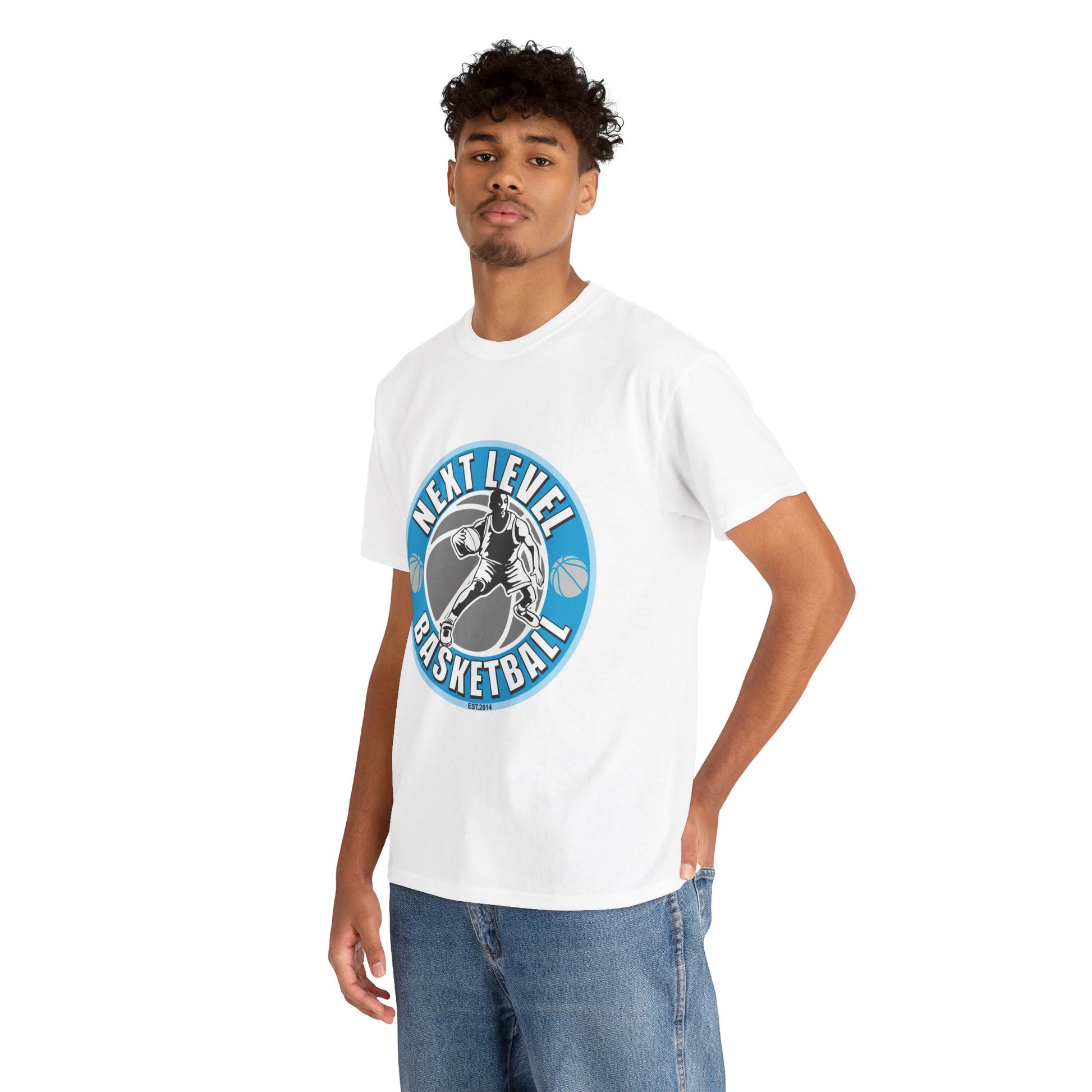 WHITE/BLUE Next Level Basketball SOLO LOGO Tee