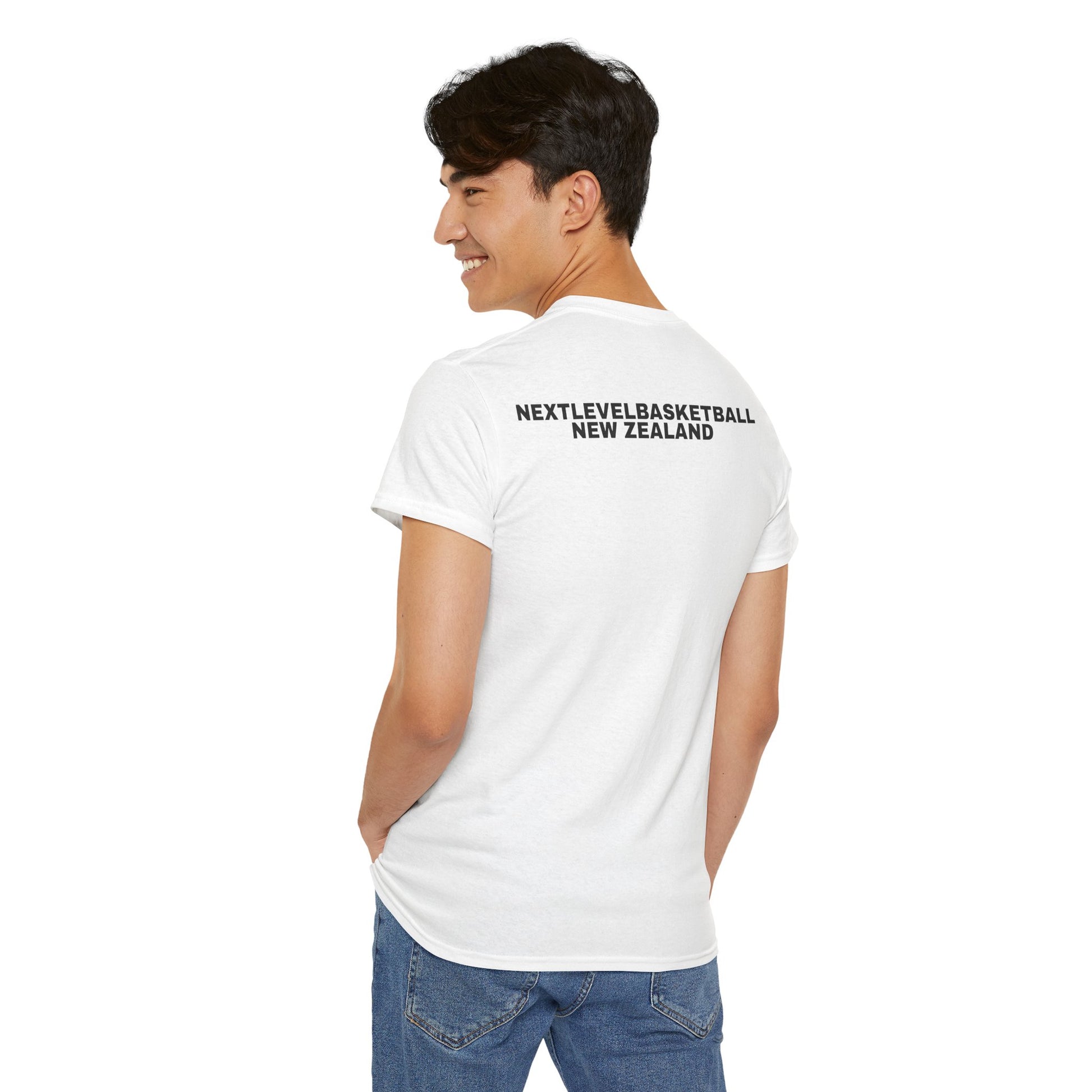 WHITE/BLUE Next Level Basketball SOLO LOGO Tee
