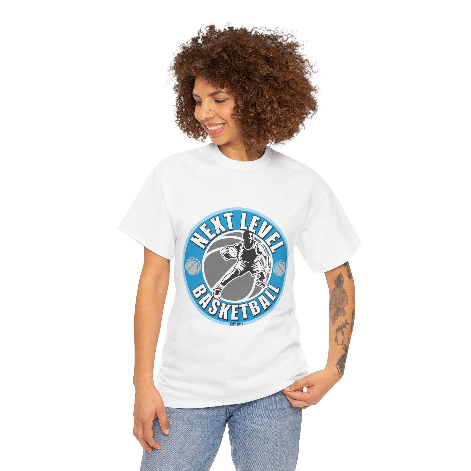 WHITE/BLUE Next Level Basketball SOLO LOGO Tee