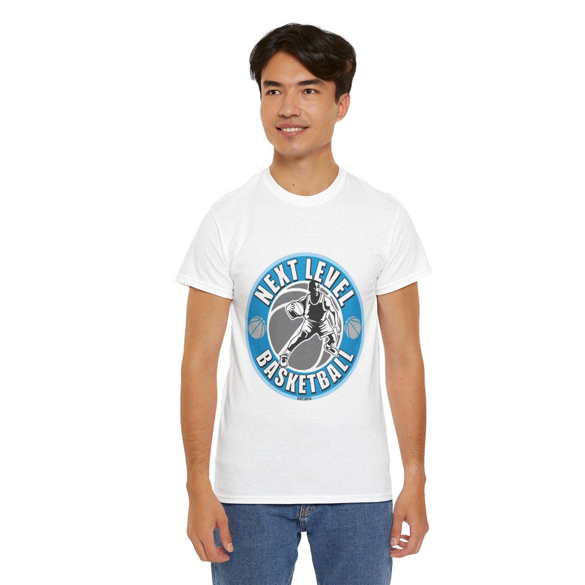 WHITE/BLUE Next Level Basketball SOLO LOGO Tee