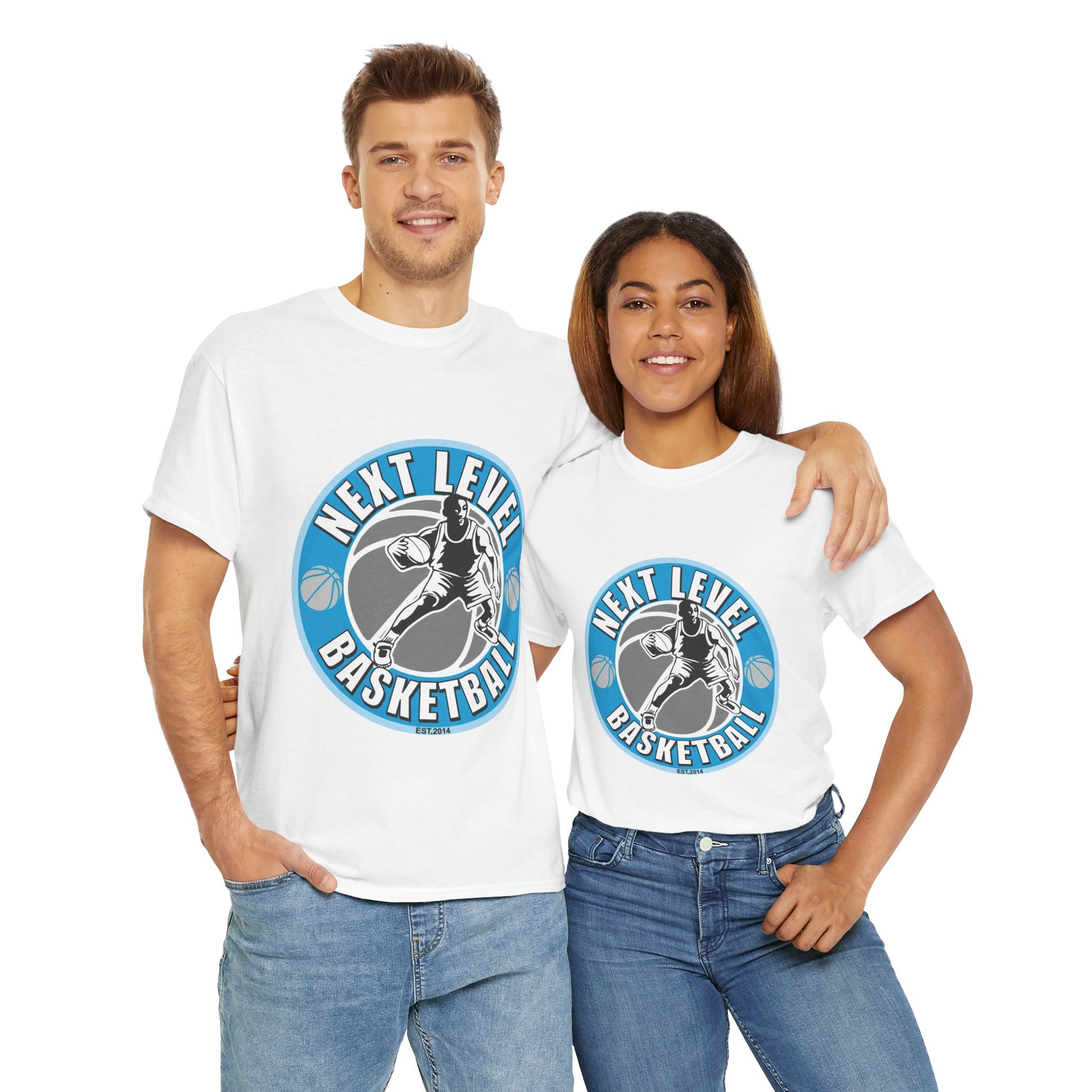WHITE/BLUE Next Level Basketball SOLO LOGO Tee