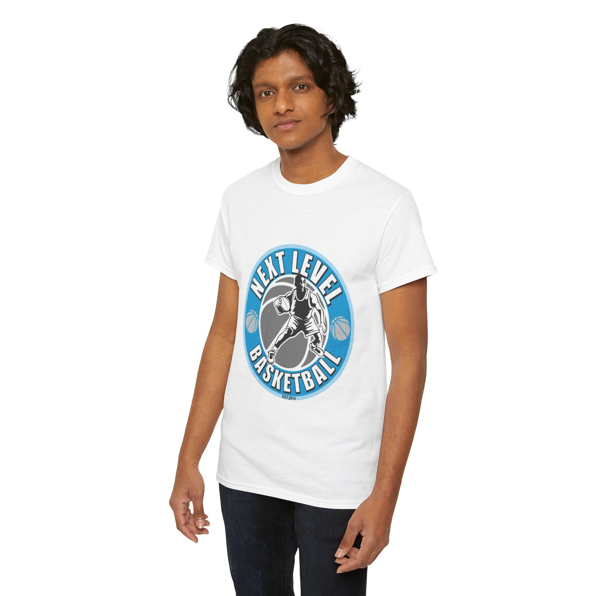 WHITE/BLUE Next Level Basketball SOLO LOGO Tee